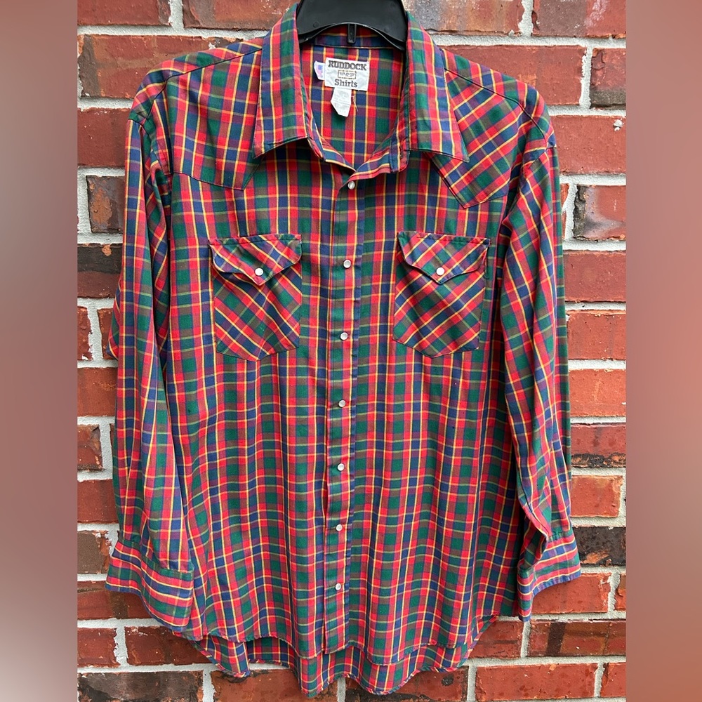 Vintage Ruddock Big Man Long Sleeve Pearl Snap Western Shirt 18.5 X 35 Long Tail